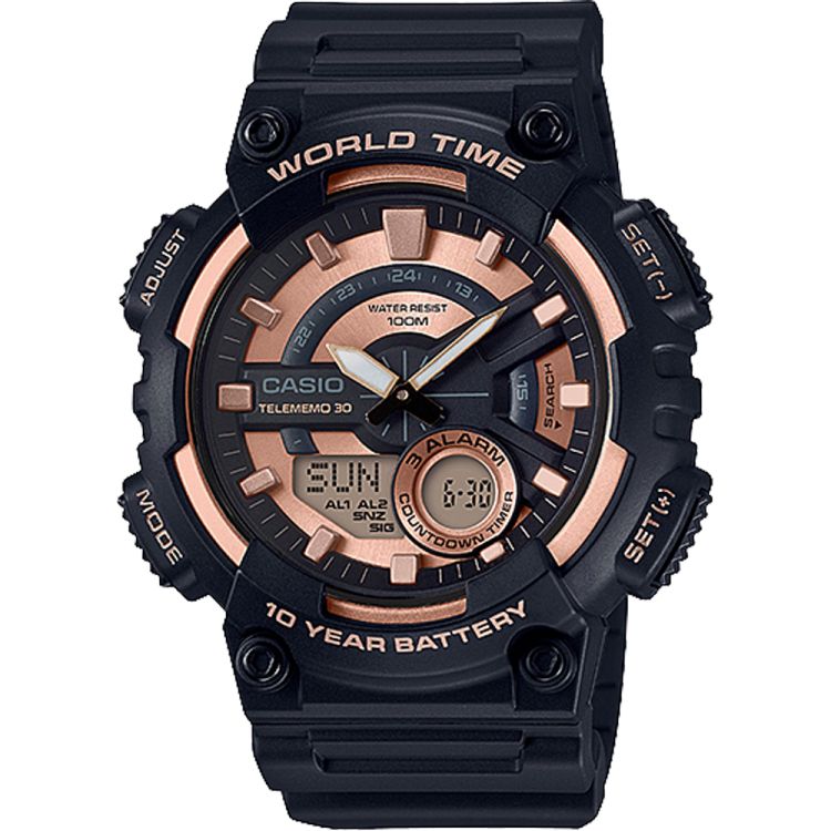 Casio Analog-Dijital AEQ110W-1A3V Casio Erkek Siyah Pembe Altın | YCRWKG175