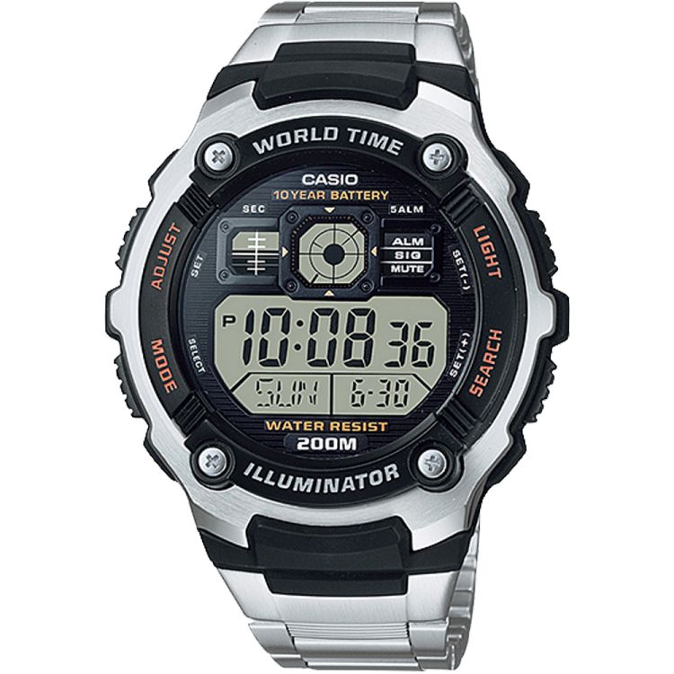 Casio Illuminator Silver-Black Dijital AE2000WD-1AV Casio Erkek Gümüş Siyah | AJXCIV693